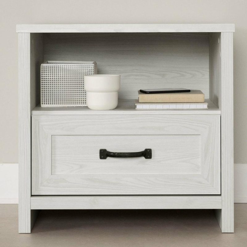 Dove Bedside 1-Drawer Nightstand, 23.8″W X 22.5″H, Made In Canada – White Bedroom