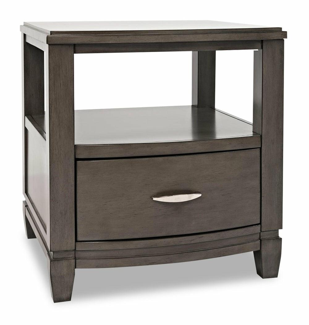 Downtown  24″ Modern End Table With Storage And Shelf – Grey Brown Wood End Tables