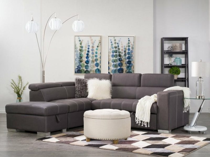 Drake 3-Piece Faux Suede Left-Facing Sleeper Sectional – Cement Furniture