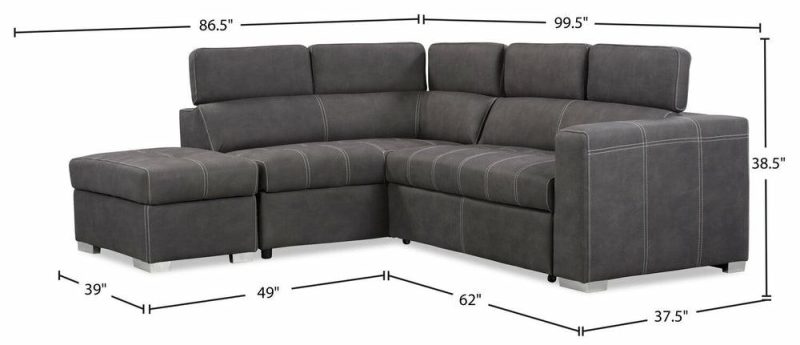 Drake 3-Piece Faux Suede Left-Facing Sleeper Sectional – Cement Furniture