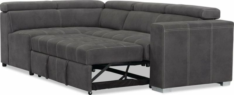 Drake 3-Piece Faux Suede Left-Facing Sleeper Sectional – Cement Furniture