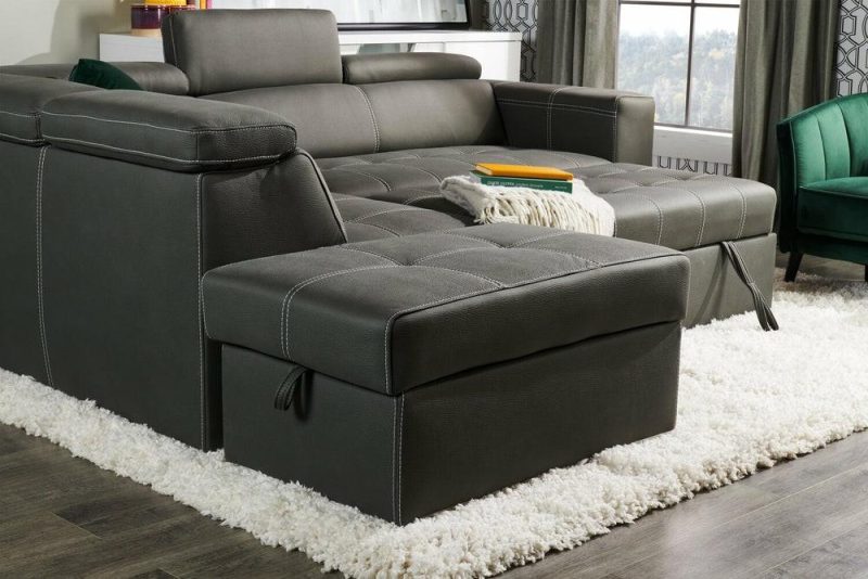 Drake 3-Piece Faux Suede Left-Facing Sleeper Sectional – Cement Furniture