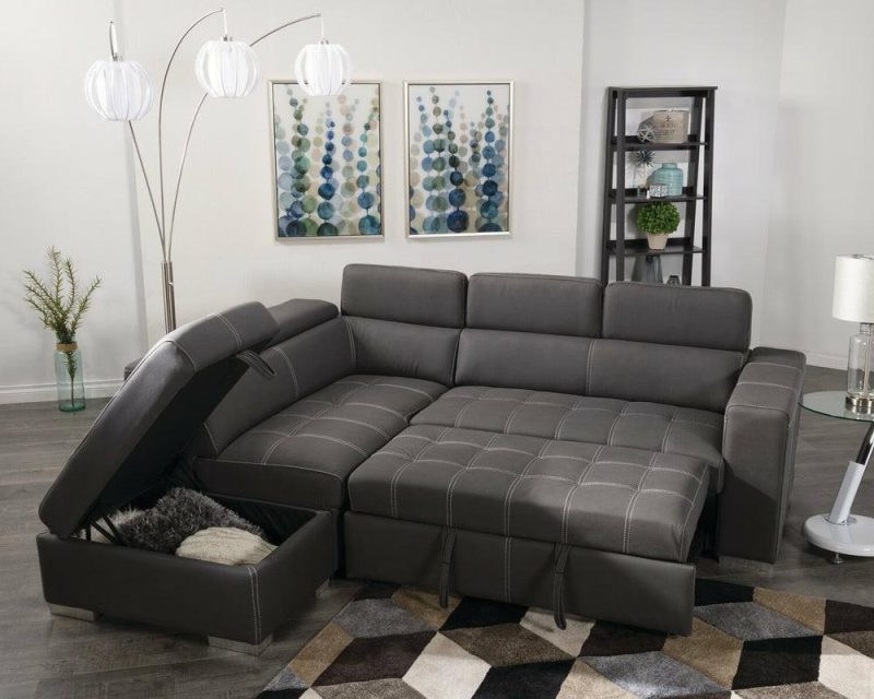 Drake 3-Piece Faux Suede Left-Facing Sleeper Sectional – Cement Furniture