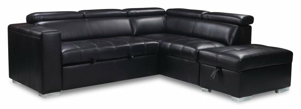 Drake 3-Piece Leather-Look Fabric Right-Facing Sleeper Sectional – Black Furniture