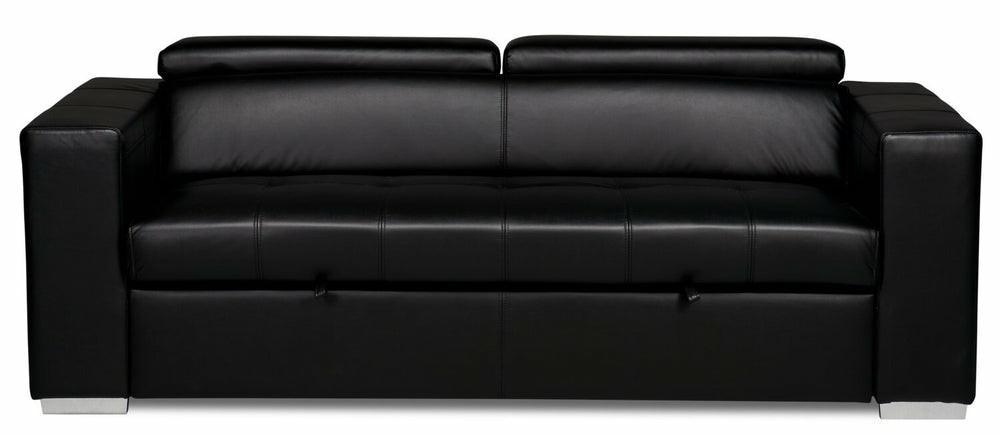 Drake 87″ Black Leather-Look Fabric Sleeper Sofa With Pull Out Sleeper, Flip-Up Headrests And Button Tufting Furniture