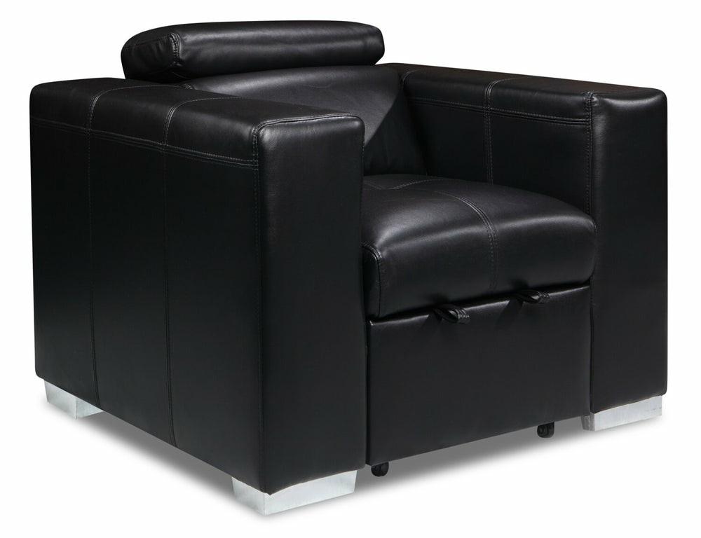 Drake Leather-Look Fabric Chair With Pull-Out Ottoman – Black Furniture