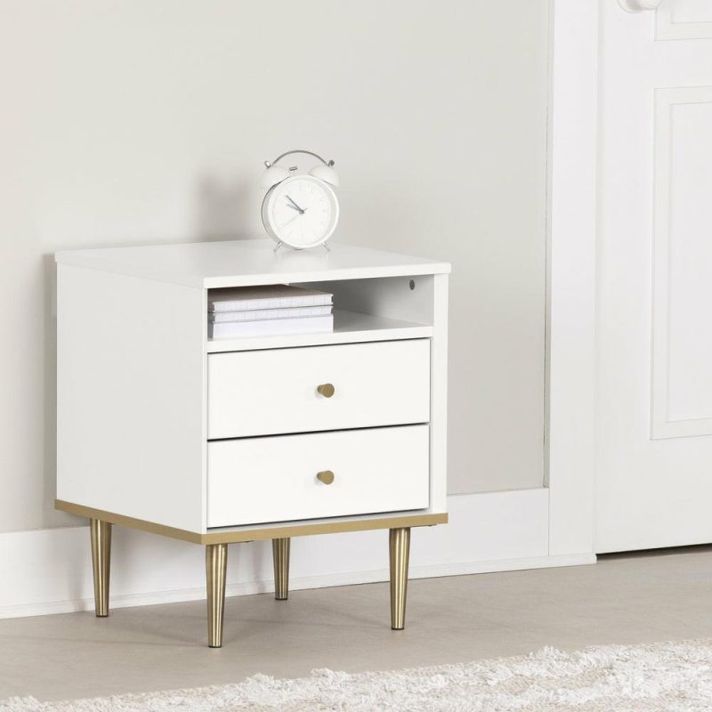 Dylane 2-Drawer Nightstand – Pure White Bedroom