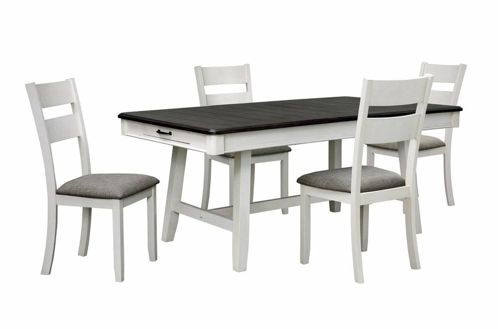 Echo 5Pc Dining Table Set With Table & 4 Chairs, Storage Drawers, Trestle Base, 70″W – White/Grey Dining Room