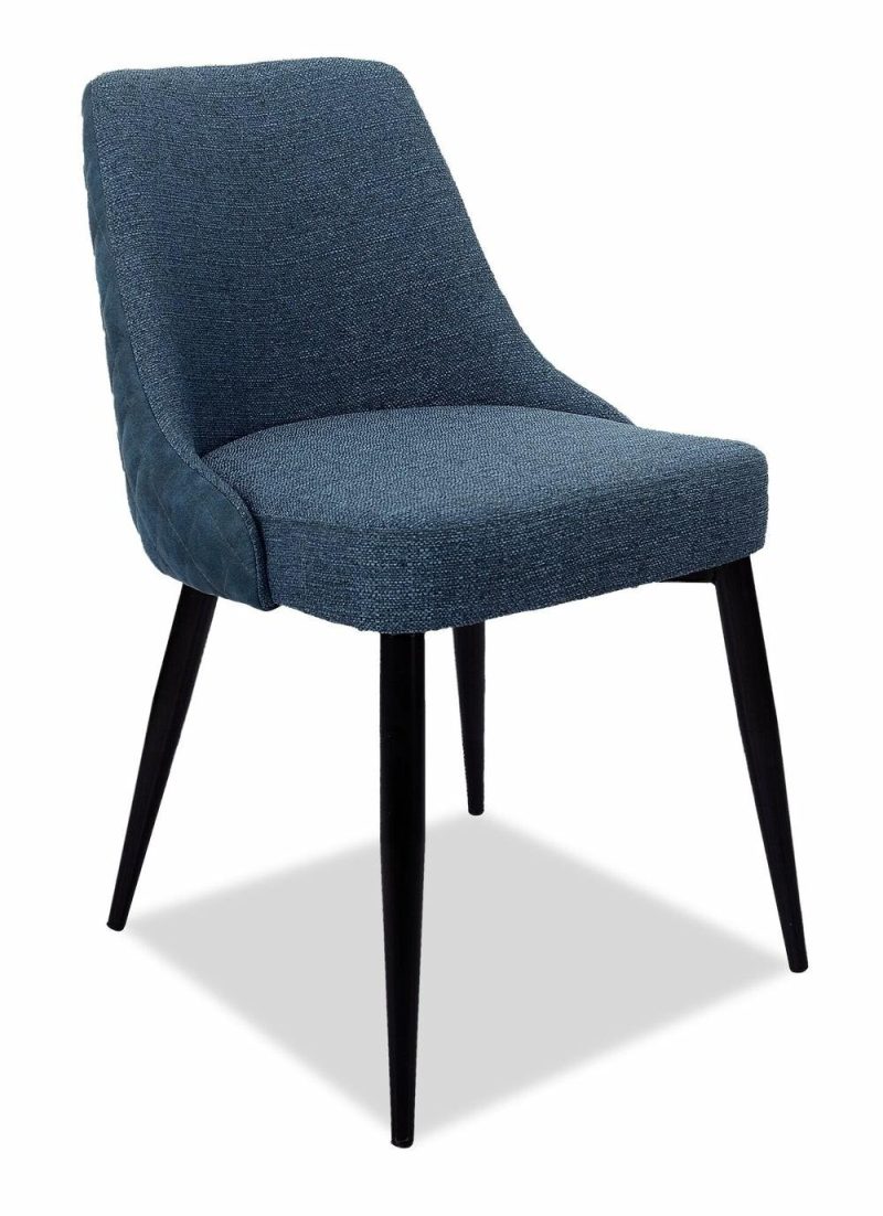 Eden Dining Chair With Linen-Look Fabric, Metal – Blue Accent Chairs