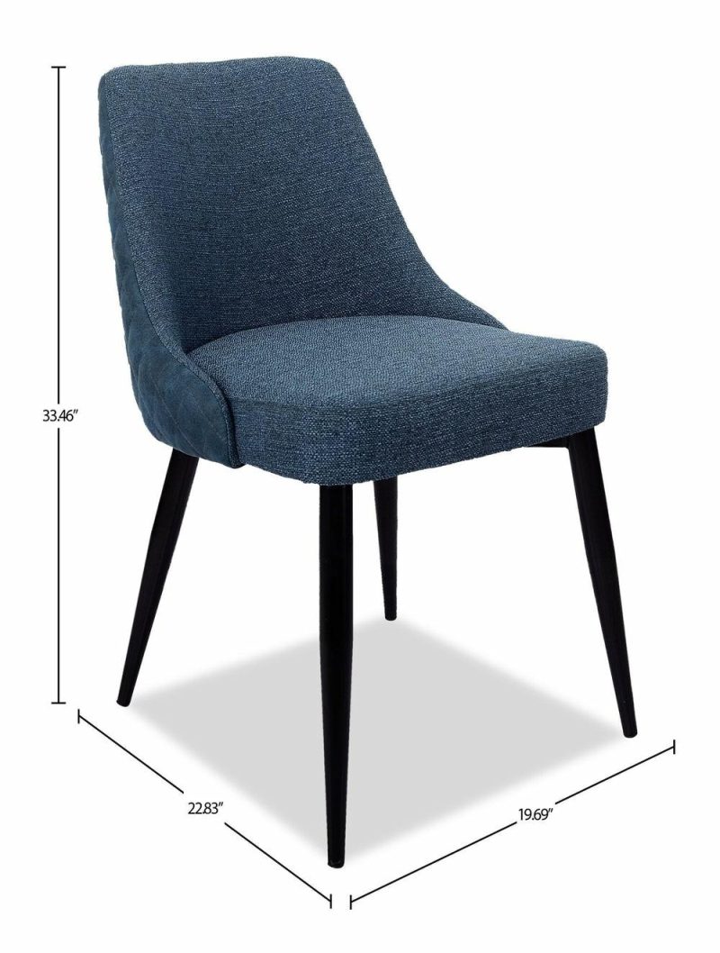 Eden Dining Chair With Linen-Look Fabric, Metal – Blue Accent Chairs