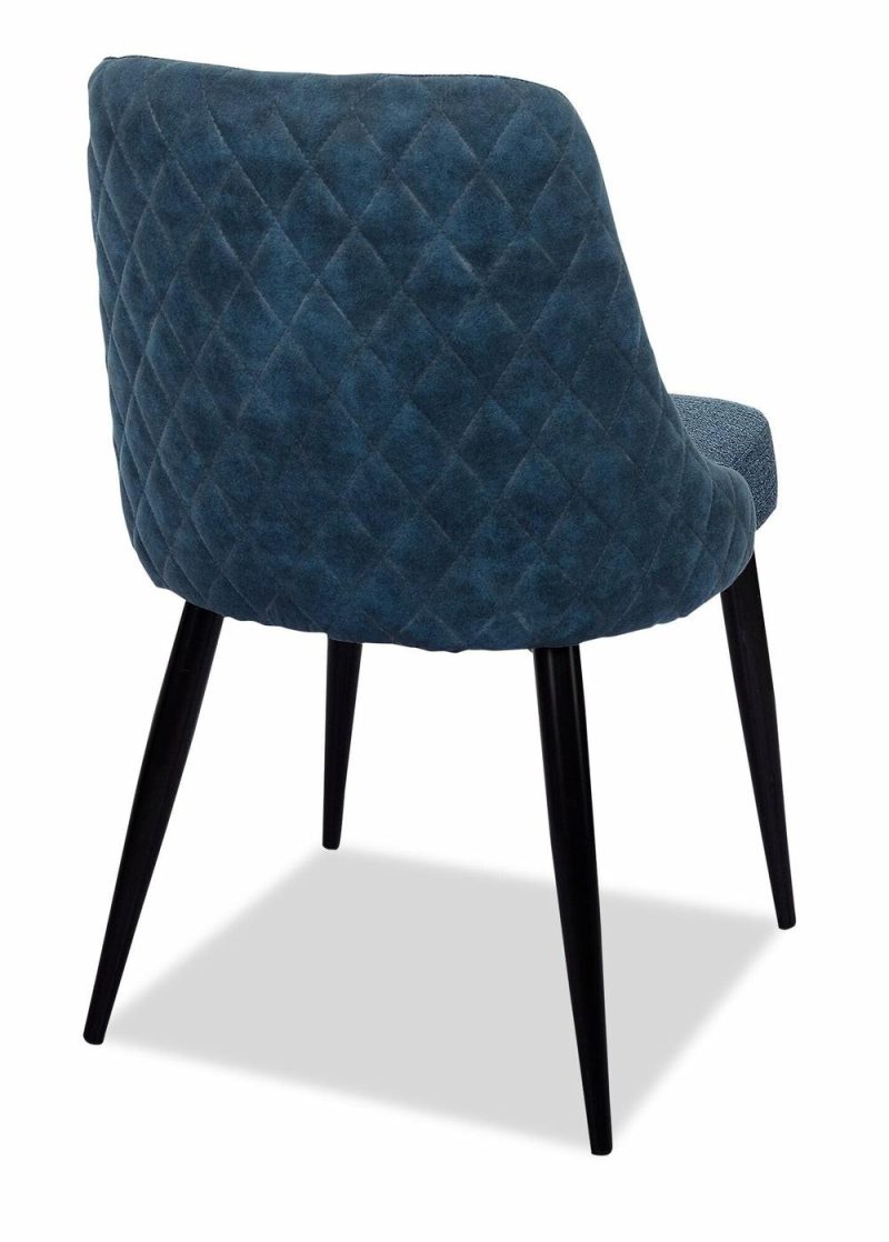 Eden Dining Chair With Linen-Look Fabric, Metal – Blue Accent Chairs