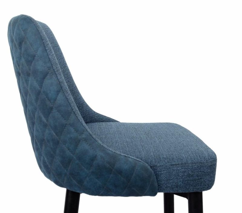 Eden Dining Chair With Linen-Look Fabric, Metal – Blue Accent Chairs