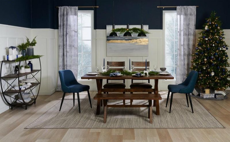 Eden Dining Chair With Linen-Look Fabric, Metal – Blue Accent Chairs