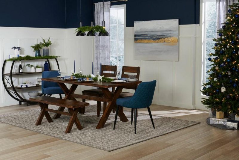 Eden Dining Chair With Linen-Look Fabric, Metal – Blue Accent Chairs