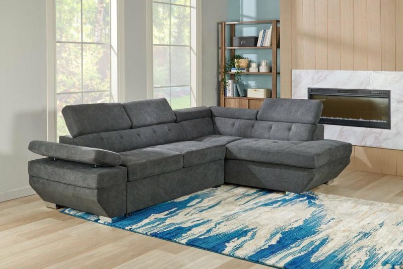 Element Right-Facing Linen-Look Sleeper Sectional – Grey Furniture