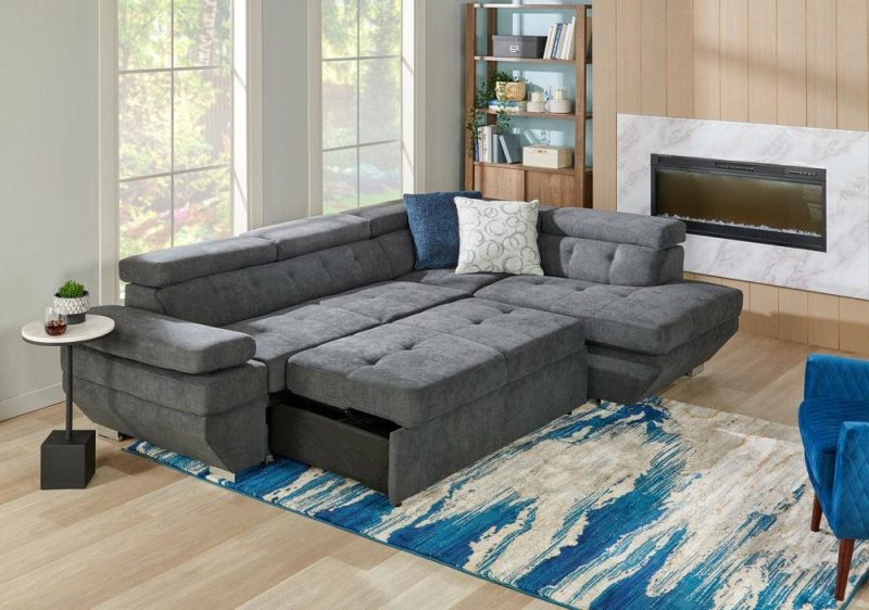 Element Right-Facing Linen-Look Sleeper Sectional – Grey Furniture