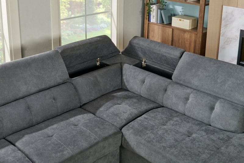 Element Right-Facing Linen-Look Sleeper Sectional – Grey Furniture