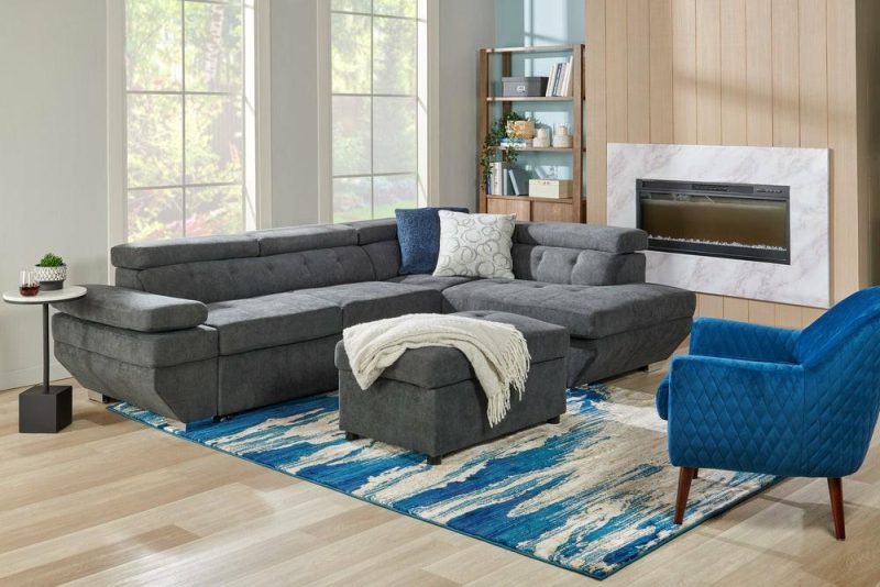 Element Right-Facing Linen-Look Sleeper Sectional – Grey Furniture