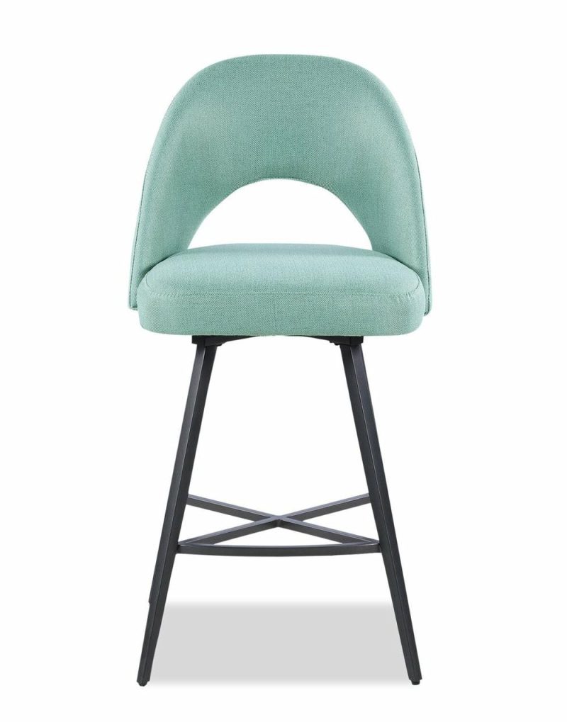 Elijah Counter-Height Stool With Swivel Seat, Linen-Look Fabric, Metal – Aqua Bar Stools