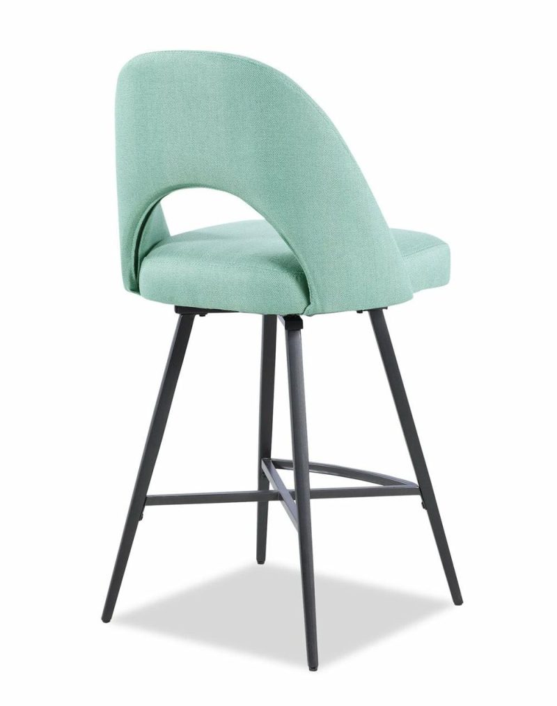 Elijah Counter-Height Stool With Swivel Seat, Linen-Look Fabric, Metal – Aqua Bar Stools