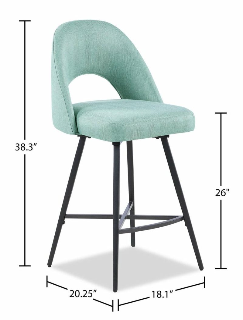 Elijah Counter-Height Stool With Swivel Seat, Linen-Look Fabric, Metal – Aqua Bar Stools