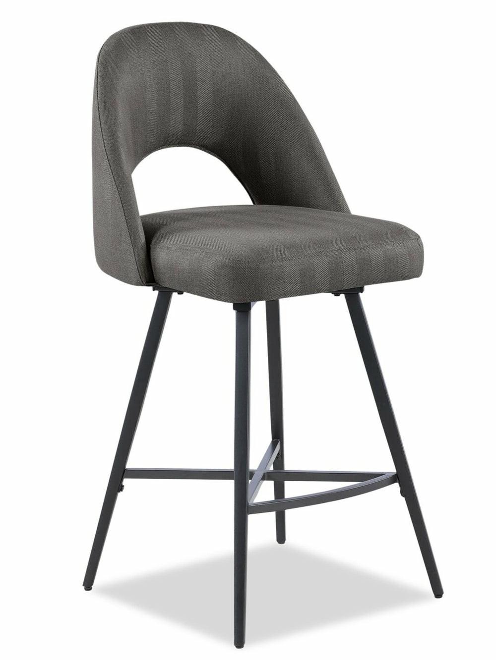 Elijah Counter-Height Stool With Swivel Seat, Linen-Look Fabric, Metal – Grey Bar Stools