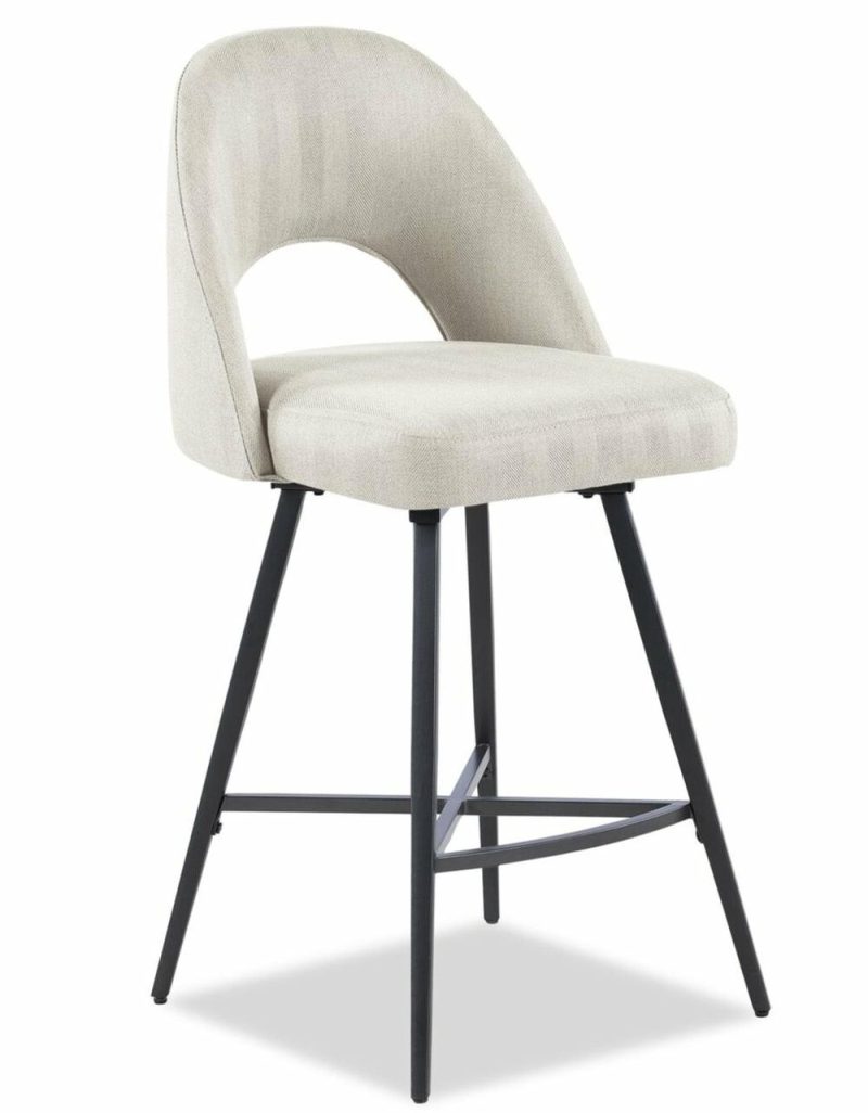 Elijah Counter-Height Stool With Swivel Seat, Linen-Look Fabric, Metal – Taupe Bar Stools