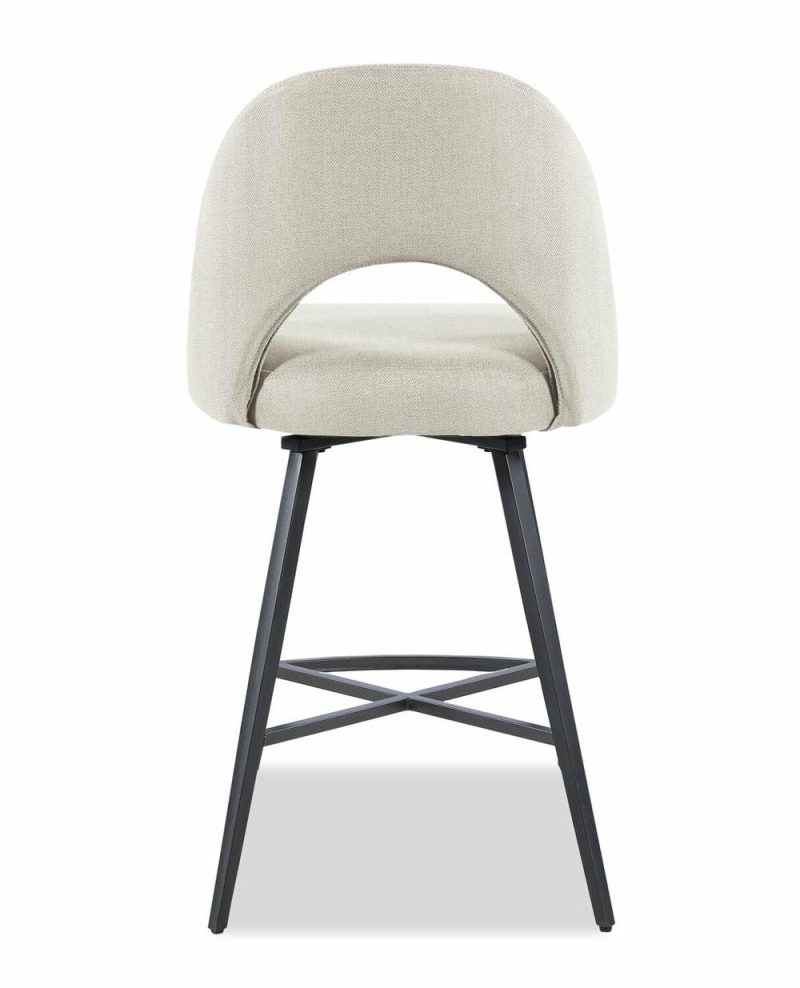 Elijah Counter-Height Stool With Swivel Seat, Linen-Look Fabric, Metal – Taupe Bar Stools