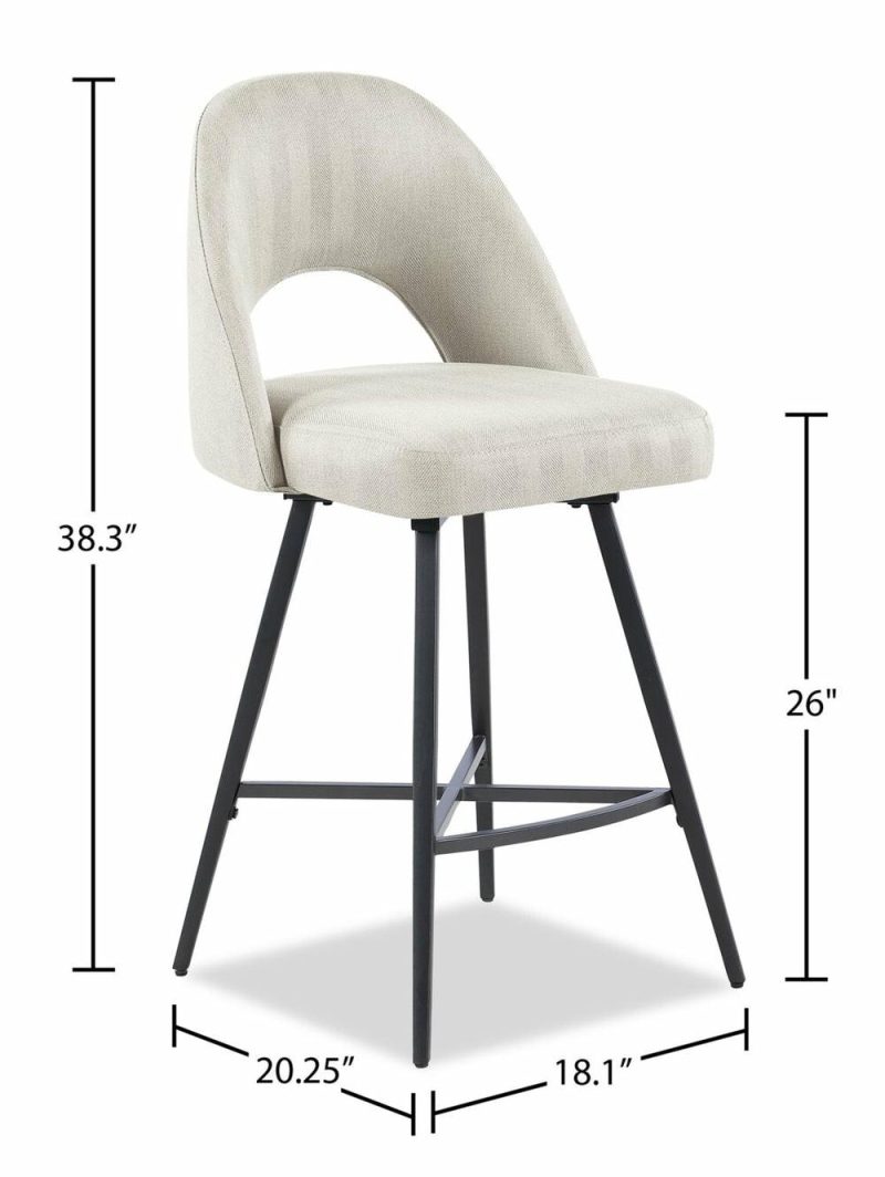 Elijah Counter-Height Stool With Swivel Seat, Linen-Look Fabric, Metal – Taupe Bar Stools