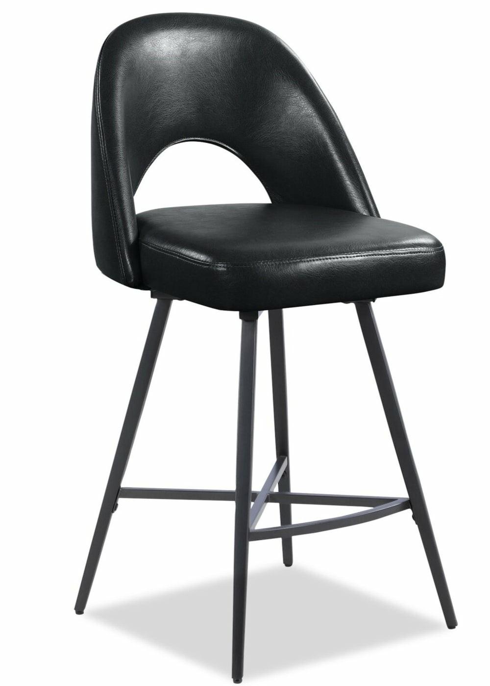 Elijah Counter-Height Stool With Swivel Seat, Vegan Leather Fabric, Metal – Black Bar Stools