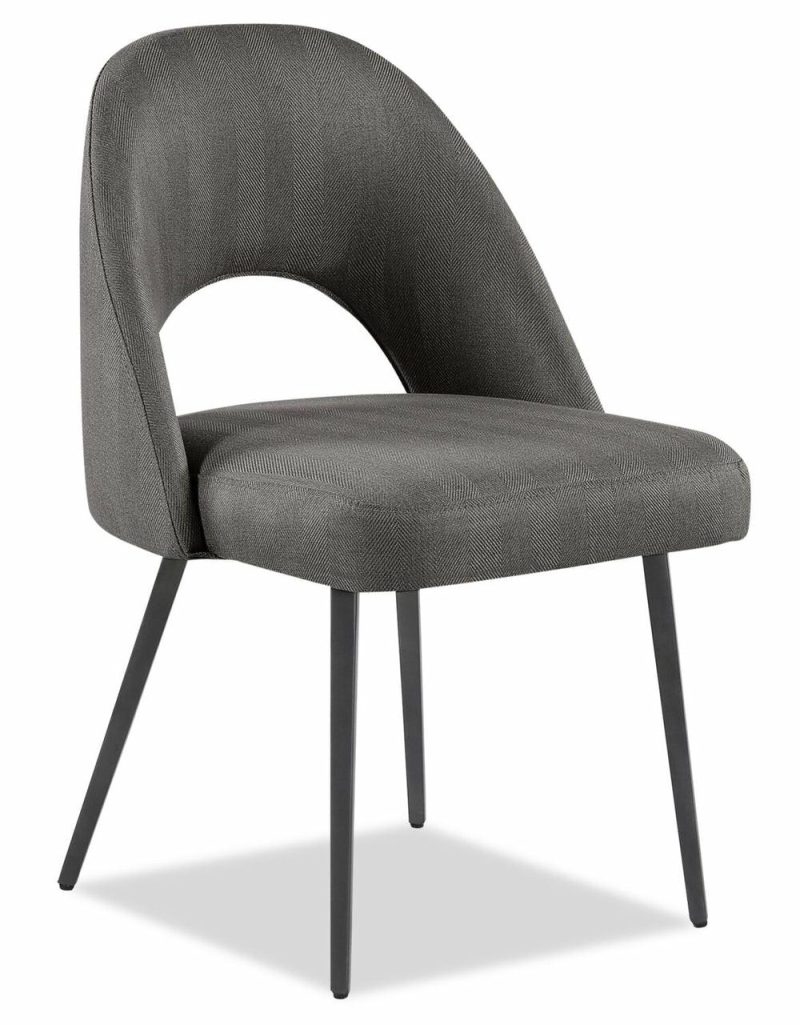 Elijah Dining Chair With Linen-Look Fabric, Metal – Grey Dining Chairs