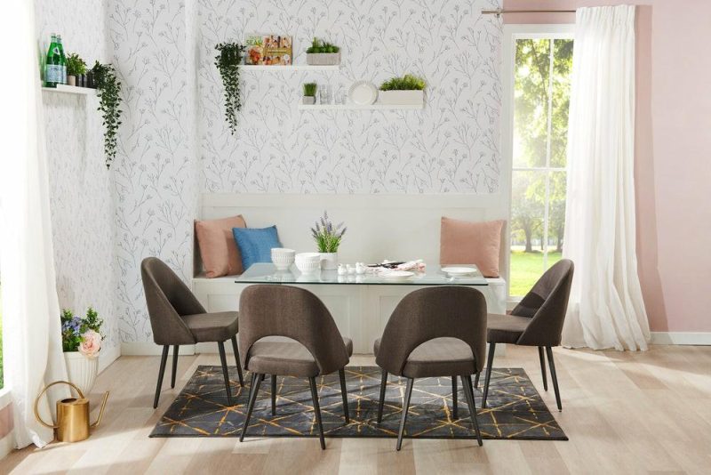 Elijah Dining Chair With Linen-Look Fabric, Metal – Grey Dining Chairs