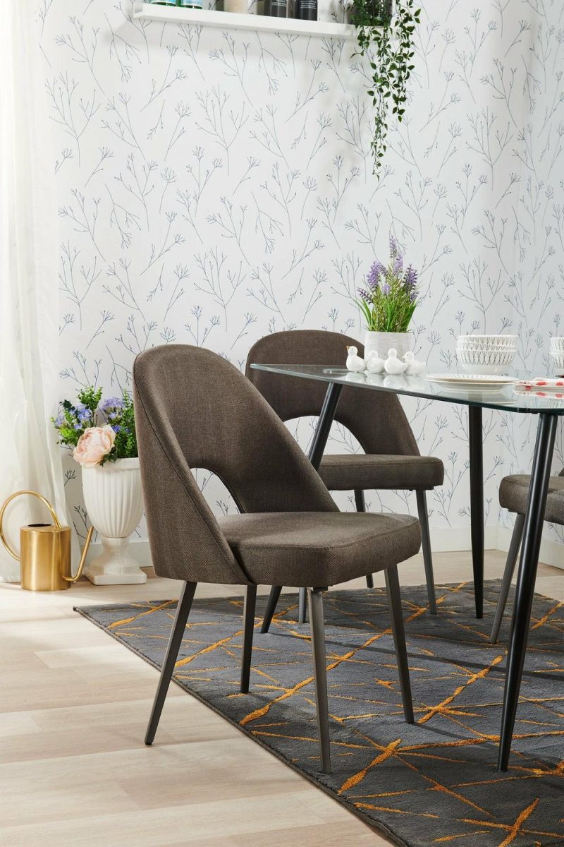 Elijah Dining Chair With Linen-Look Fabric, Metal – Grey Dining Chairs