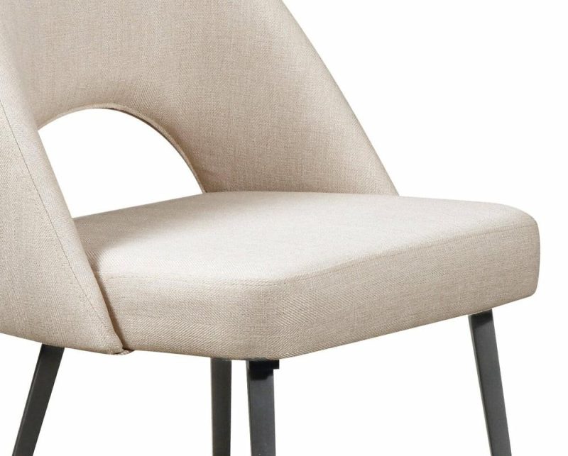 Elijah Dining Chair With Linen-Look Fabric, Metal – Taupe Dining Chairs