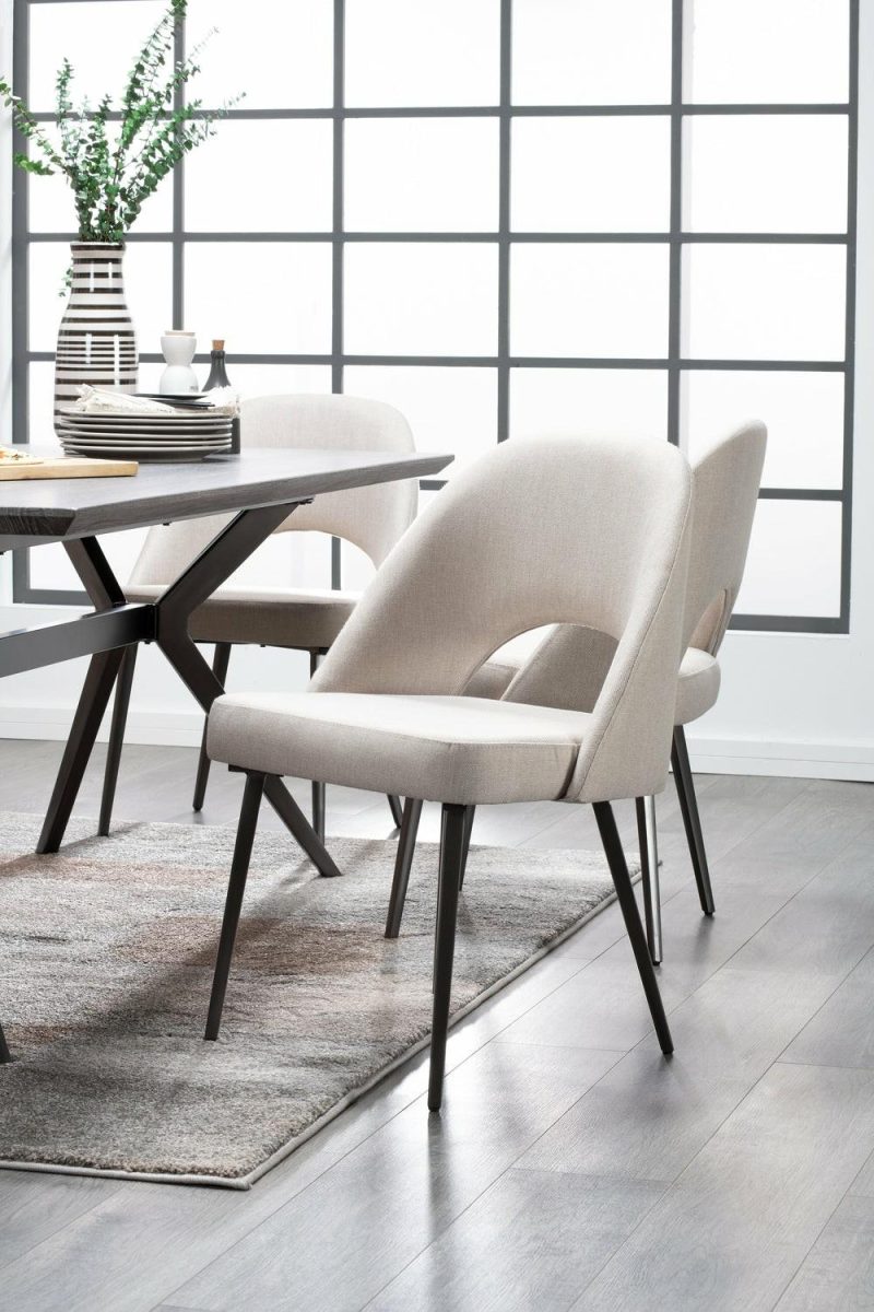 Elijah Dining Chair With Linen-Look Fabric, Metal – Taupe Dining Chairs