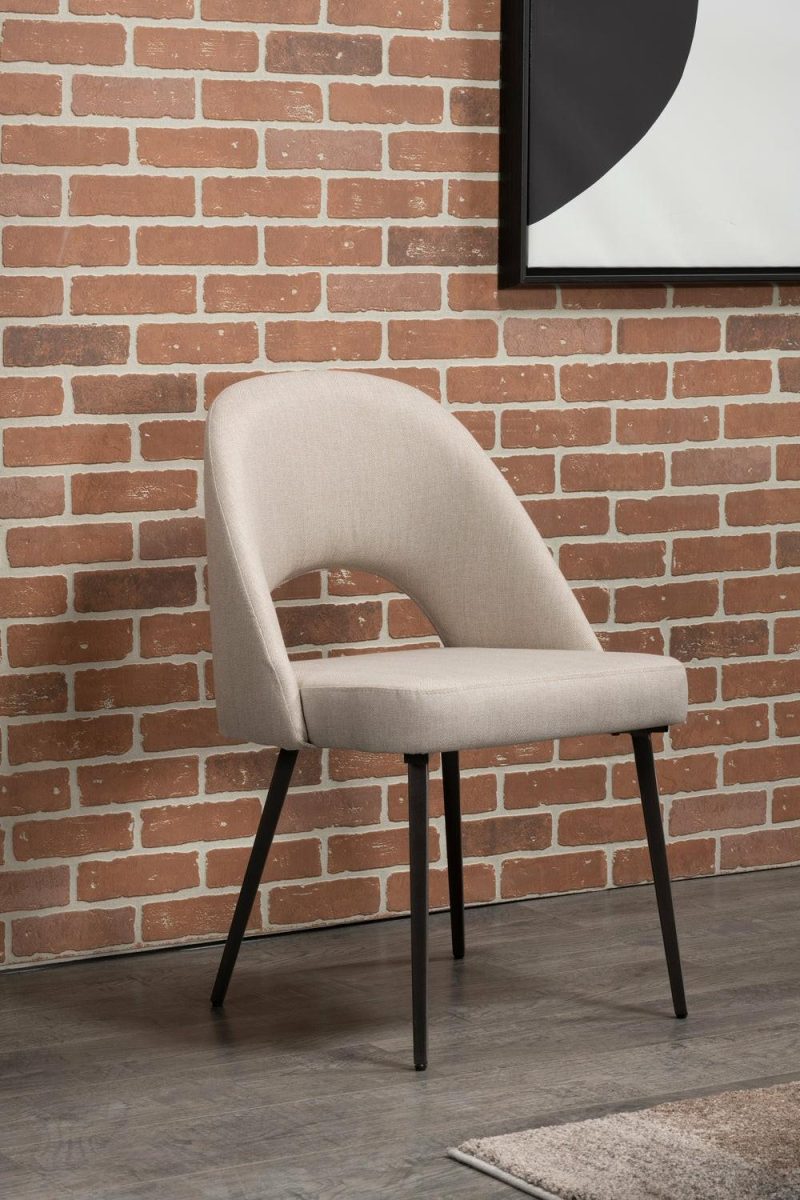 Elijah Dining Chair With Linen-Look Fabric, Metal – Taupe Dining Chairs