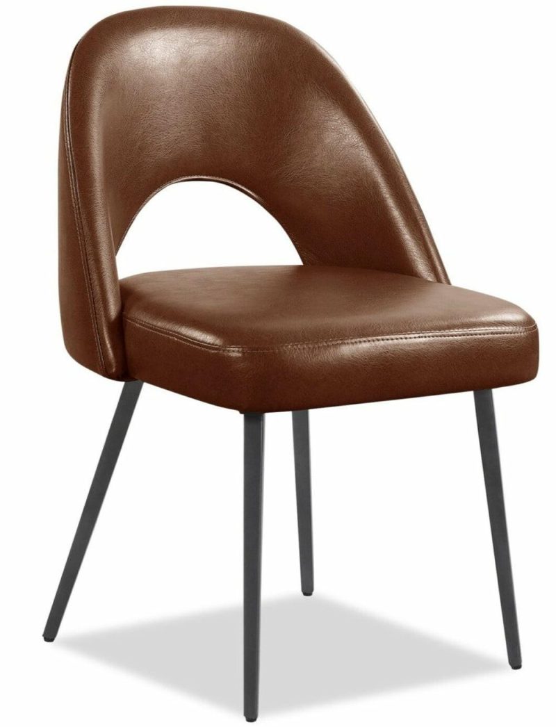 Elijah Dining Chair With Vegan Leather Fabric, Metal – Brown Dining Chairs