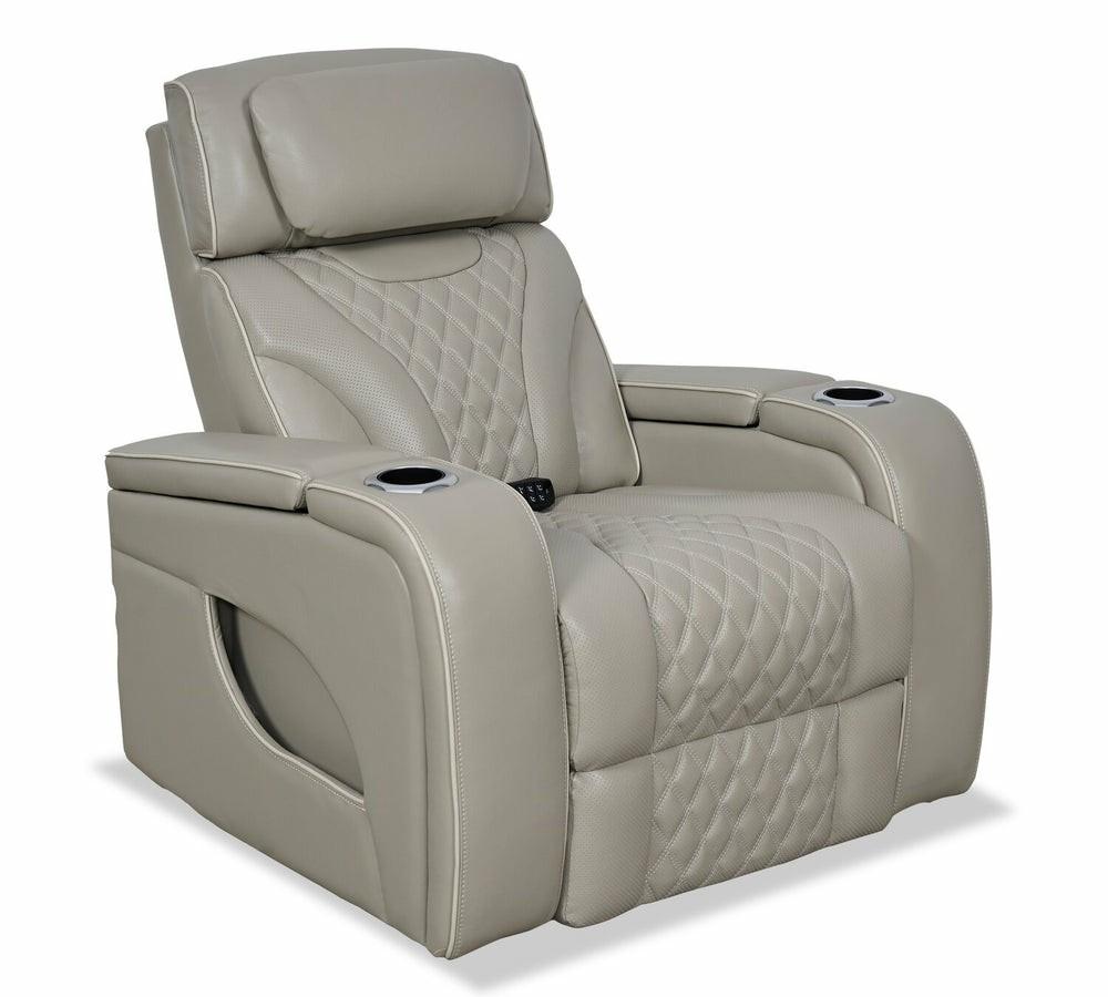 Elite Genuine Leather Power Recliner With Massage Function And Power Headrest – Grey Furniture