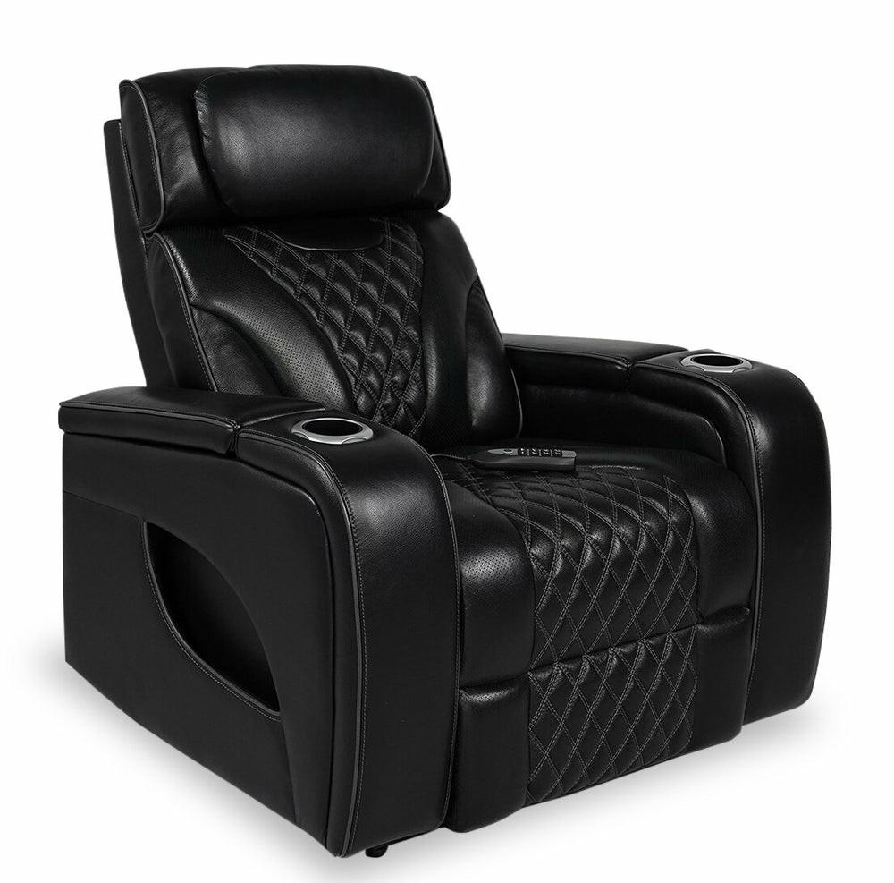 Elite Genuine Leather Power Recliner With Massage Function – Black Furniture