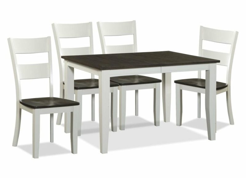 Ella 5Pc Dining Set With Table & 4 Chairs, 48-66″W Extension – Two-Tone White & Brown Dining Room