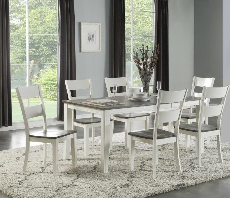 Ella 5Pc Dining Set With Table & 4 Chairs, 48-66″W Extension – Two-Tone White & Brown Dining Room