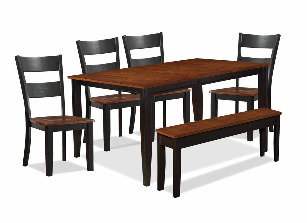 Ella 6Pc Dining Set With Table, Bench & 4 Chairs, 48-66″W Extension – Two-Tone Black & Brown Dining Room