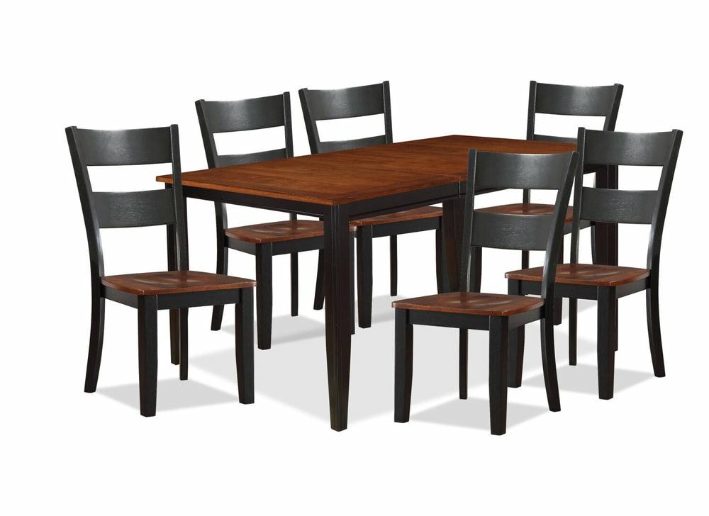 Ella 7Pc Dining Set With Table & 6 Chairs, 48-66″W Extension – Two-Tone Black & Brown Dining Room