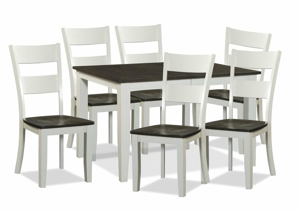 Ella 7Pc Dining Set With Table & 6 Chairs, 48-66″W Extension – Two-Tone White & Brown Dining Room