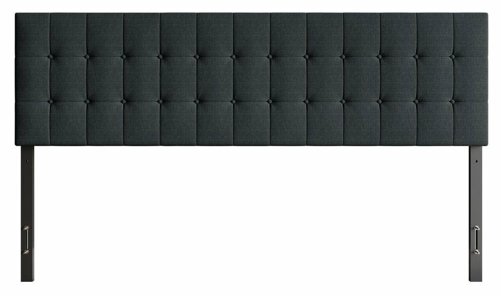 Ellis Upholstered Headboard In Charcoal Fabric, Button Tufted – King Size Bedroom