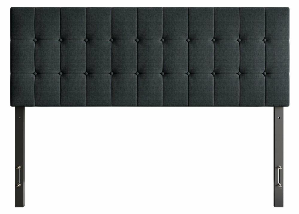 Ellis Upholstered Headboard In Charcoal Fabric, Button Tufted – Queen Size Bedroom