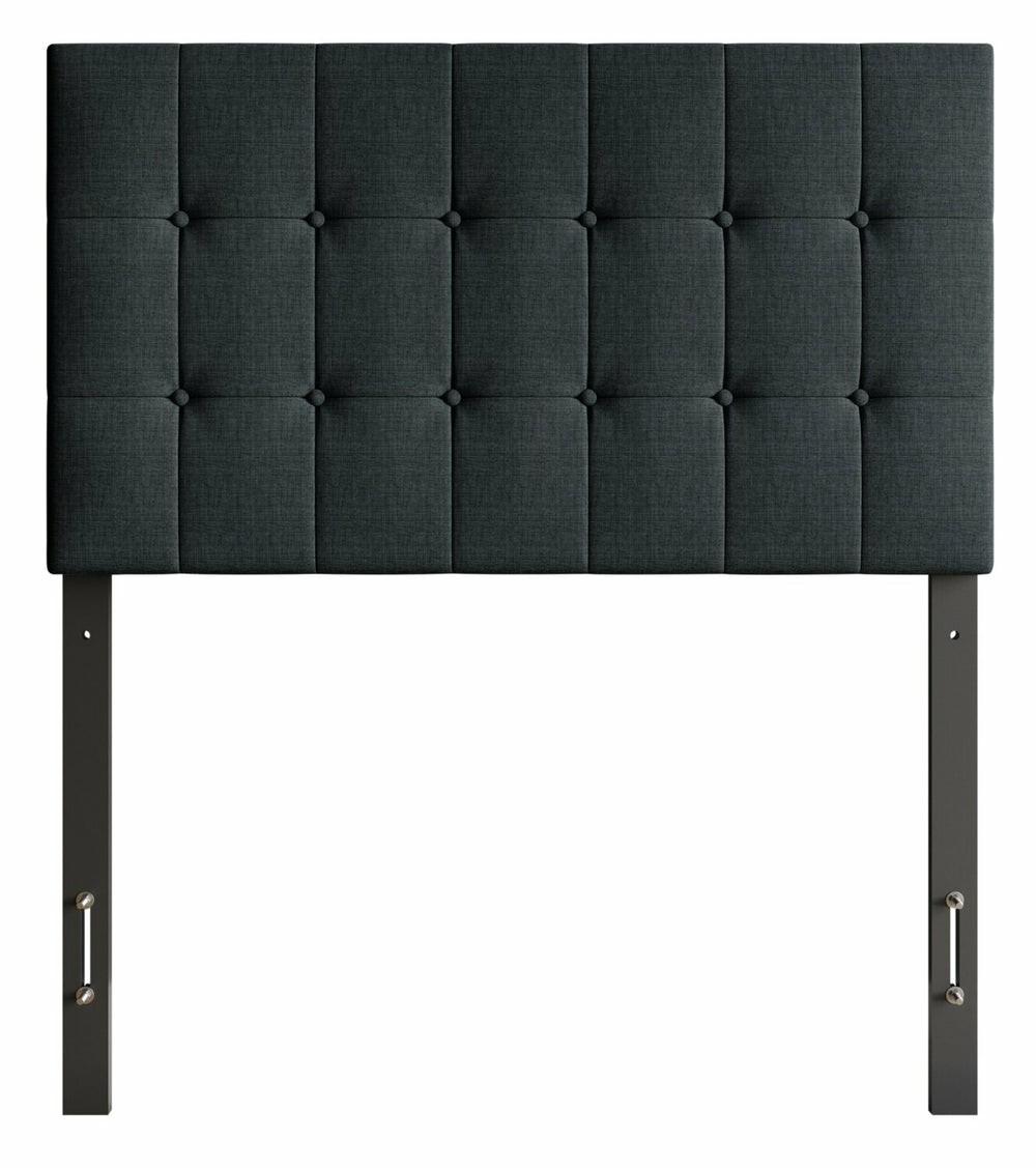 Ellis Upholstered Headboard In Charcoal Fabric, Button Tufted – Twin Size Bedroom