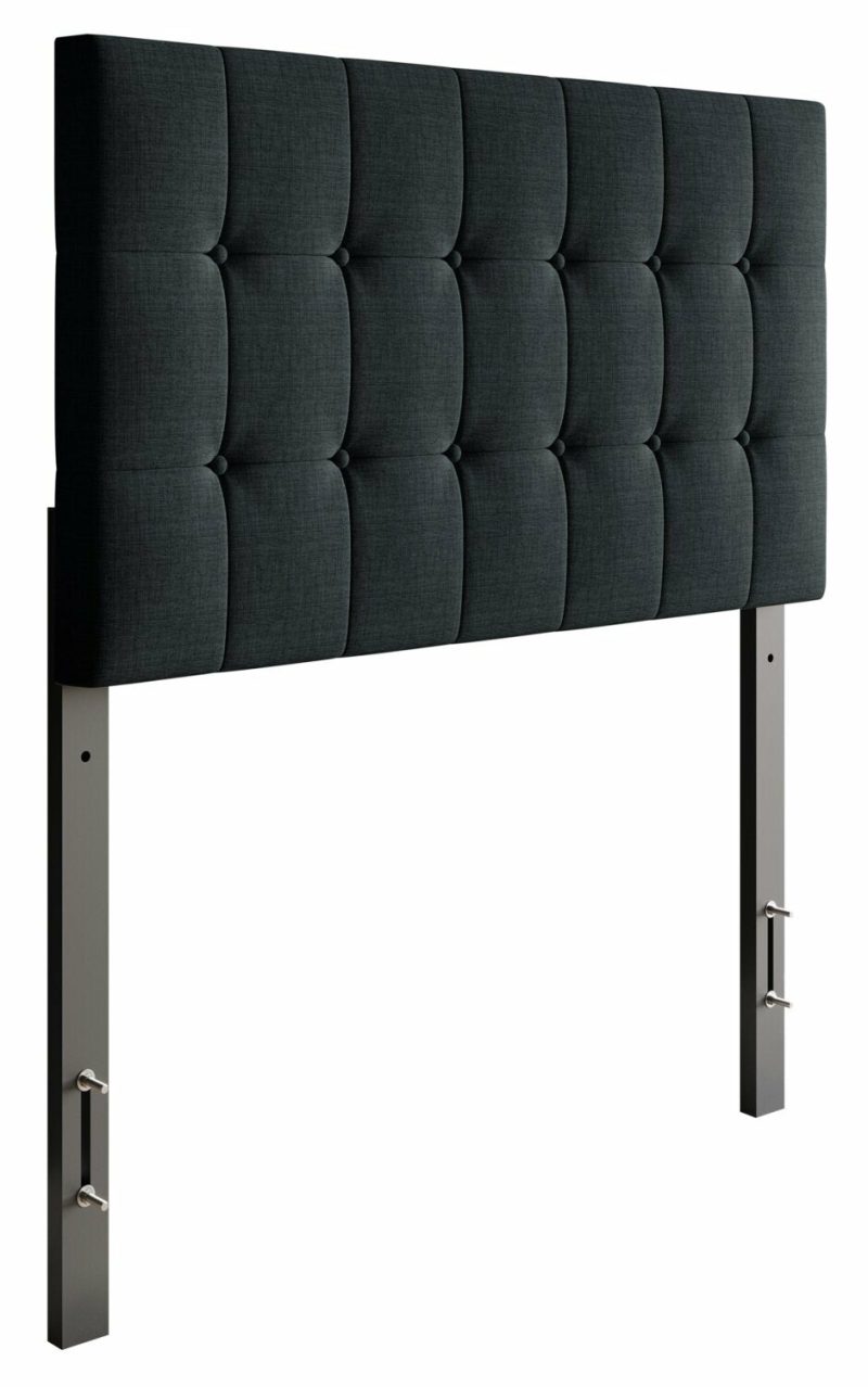 Ellis Upholstered Headboard In Charcoal Fabric, Button Tufted – Twin Size Bedroom