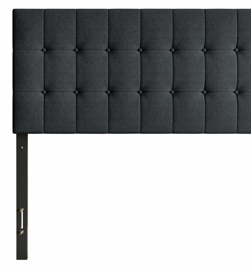 Ellis Upholstered Headboard In Charcoal Fabric, Button Tufted – Twin Size Bedroom