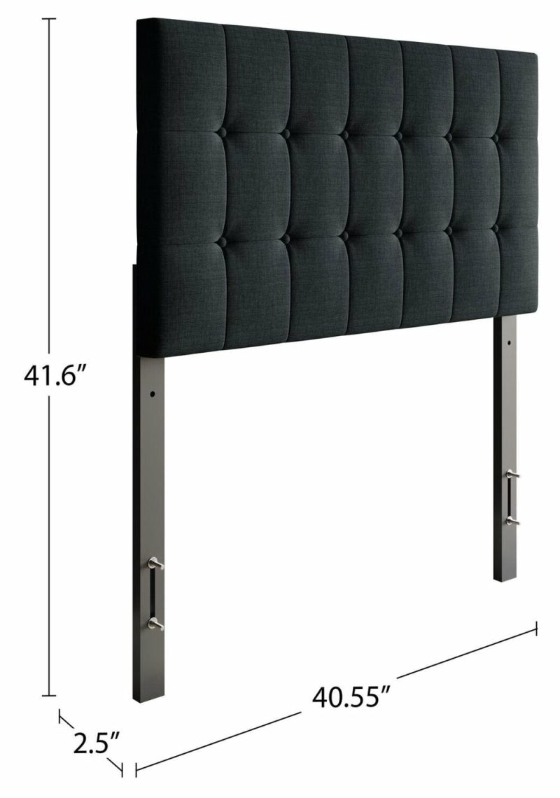 Ellis Upholstered Headboard In Charcoal Fabric, Button Tufted – Twin Size Bedroom